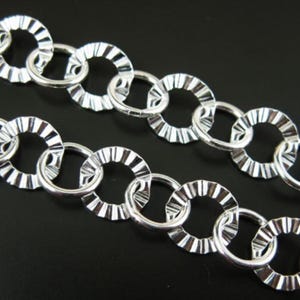 Sterling Silver Chain-Silver Bulk Unfinished Jewelry Chain-Chunky Chain-Textured Circle with Smooth Ring (18 inches or 1.5 feet) SKU: 101026