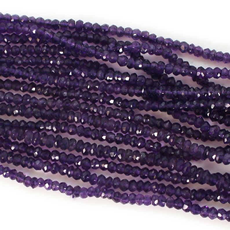 February Birthstone-Gemstone beads-Amethyst Faceted Rondelle 309002-AMT 3.5-4mm 13.5 inches full strand-Purple Gemstone-sku