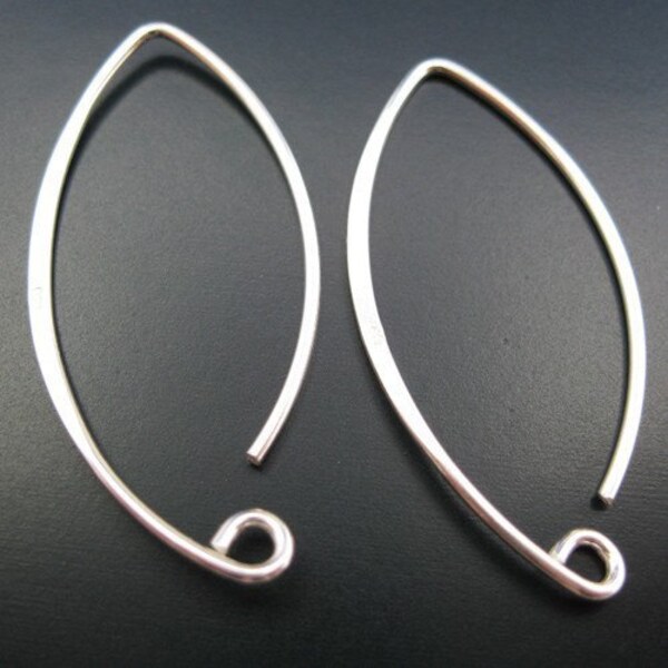 Earring Findings, Earring Hooks,Sterling Silver Earwire - 20 Ga gauge Marquise shape 35mm long, Large Earwire ( 2pcs - 1 pair) Sku: 203009