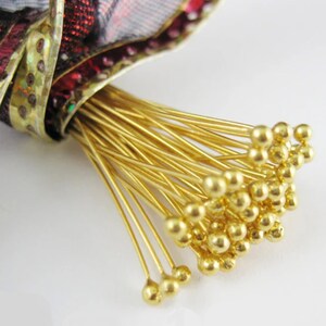 Headpins, Big Ball Head Pin, 24k Gold Plated over Sterling Silver Headpins- ball end 28ga,1.5 inch, 37mm (100 pieces) SKU: 204403VM-2815