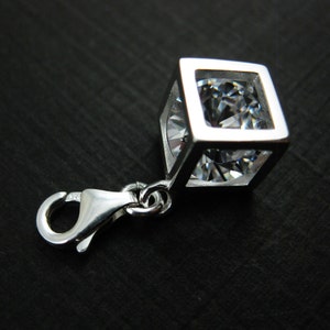 Clip on Charms-Bracelet Charm-Sterling Silver Bracelet Charms,Diamond Cube Charm- Charm with Clasp,Add on Charm -7mm Cube-Sku: 291228