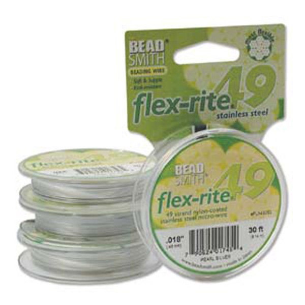 Jewelry Making Supplies-Findings-Beadsmith Flex-rite 49 Strand Beading Wire - Pearl Silver Color - .018" 30 ft - SKU:501039-18S