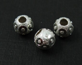 925 Sterling Silver Findings - Shimmering Textured Round Beads - Spacers -  8mm ( 2 pcs)