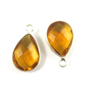 Bezel Pendant- Citrine Quartz -Small Teardrop Gemstone Pendant- Sterling Silver Bezel Gemstone Charm Pendant-10 x 14mm-2 pcs-SKU: 201117-CTQ