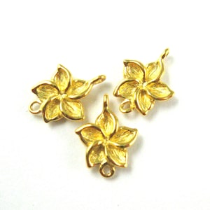 Gold Flower Charm- Fragapani Flower- Small Vermeil Charm Connector-22K Gold over 925 Silver Flower Connector Link-11 mm-3 pcs SKU: 201252-VM
