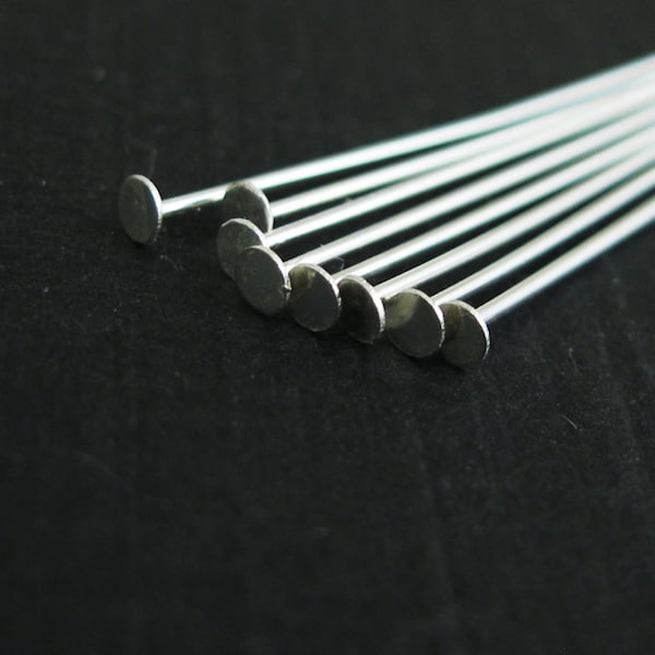 Headpins-Sterling Silver Flat Head Pins, T Pins - 26Ga - 1 inch-Jewelry Making Supplies (50pcs) SKU: 204401-2610
