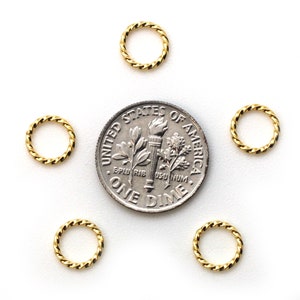 Closed Jump Rings, Twisted Rings 19 gauge, 8.5mm, Gold Over Sterling Silver Findings, Fancy Jump Rings, Connectors (10pcs) SKU: 201053-8-VM