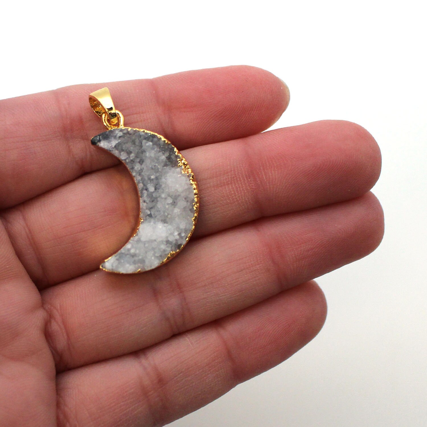 Natural Druzy Agate Crescent Moon 