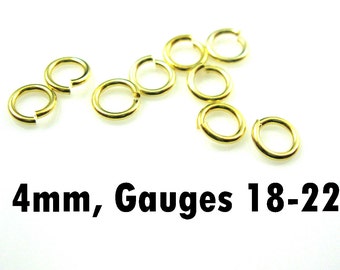 Gold Findings, Gold Jumprings,Vermeil, 18K gold plated over Sterling Silver Jump Rings - 4mm - All Gauges (20pcs)