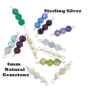 Sterling Silver Birthstone Connectors-Permanent Jewelry Connectors-4mm Natural Gemstone triple Bead-Jewelry Supplies Wholesale- sku:201326