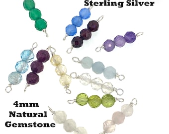 Sterling Silver Birthstone Connectors-Permanent Jewelry Connectors-4mm Natural Gemstone triple Bead-Jewelry Supplies Wholesale- sku:201326