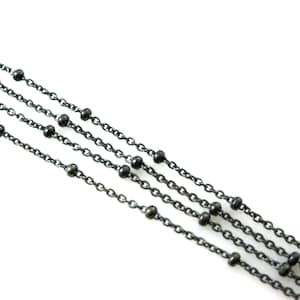 Oxidized Chains Sterling Silver Beaded chain, Satellite Chain,Unfinished Bulk Chain by the foot-Cable link with Tiny Ball SKU: 101006-OX image 1