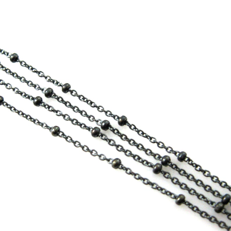 Oxidized Chains Sterling Silver Beaded chain, Satellite Chain,Unfinished Bulk Chain by the foot-Cable link with Tiny Ball SKU: 101006-OX image 1