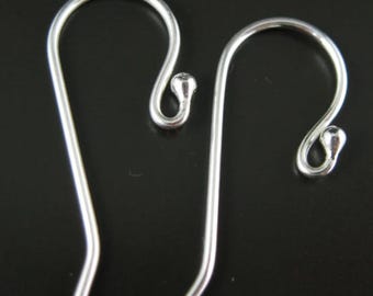 Earring Findings-Sterling Silver Earwire - Simple Earring Hooks Fishhook with ball,21 gauge, 23mm by 10mm (5 pairs)  - SKU: 203002