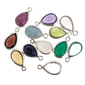 Silver Bezel Pendant-Sterling Silver Natural Gemstone Charms-Bezel Gem Pear Shaped Pendant-Teardrop Shape-Real Gemstones (1 pc) SKU: 201128