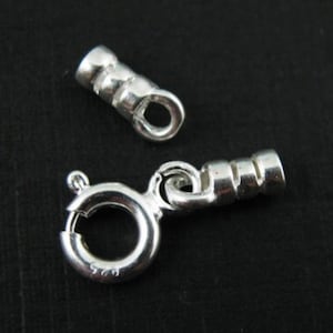 Sterling Silver Findings-Tube Ends with spring clasp,Crimp Ends-For Beading Chain,Ball Chain-(1 set)-SKU: 213002-SET