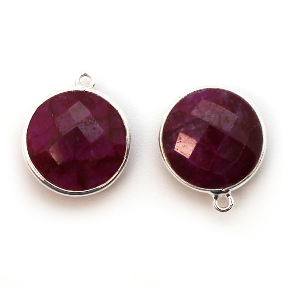 Gemstone Links Sold Per 2 Pcs Faceted Coin Shape Dyed Ruby Vermeil