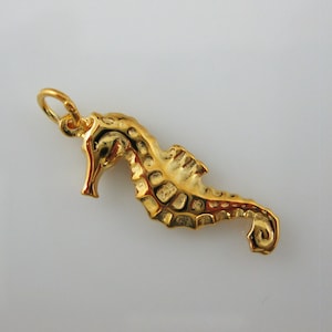 Gold Seahorse Charm, Gold Over Sterling Silver Charm, Ocean Charm, Tropical Charm, Sea Charm, Beach Charm, 27mm (1 pc) SKU: 201240-VM