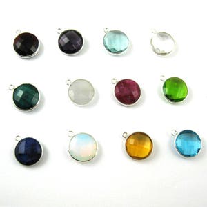 Birthstone Pendant, Gemstone Pendant-Sterling Silver Charms,Round Charm, Birthstone Charm,Bezel-Faceted Coin Shape -14mm( 2 pcs) SKU: 201111