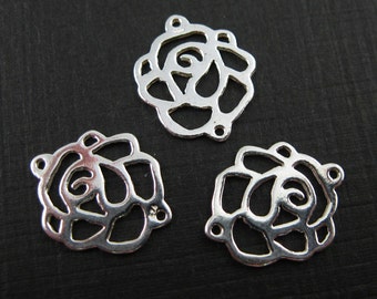 Rosenberlocker i sterlingsilver, kopplingar, kedjelänkar, högglanspolerade rosenkopplingar, smyckesdetaljer (15 mm - 3 st) Artikelnummer: 201010
