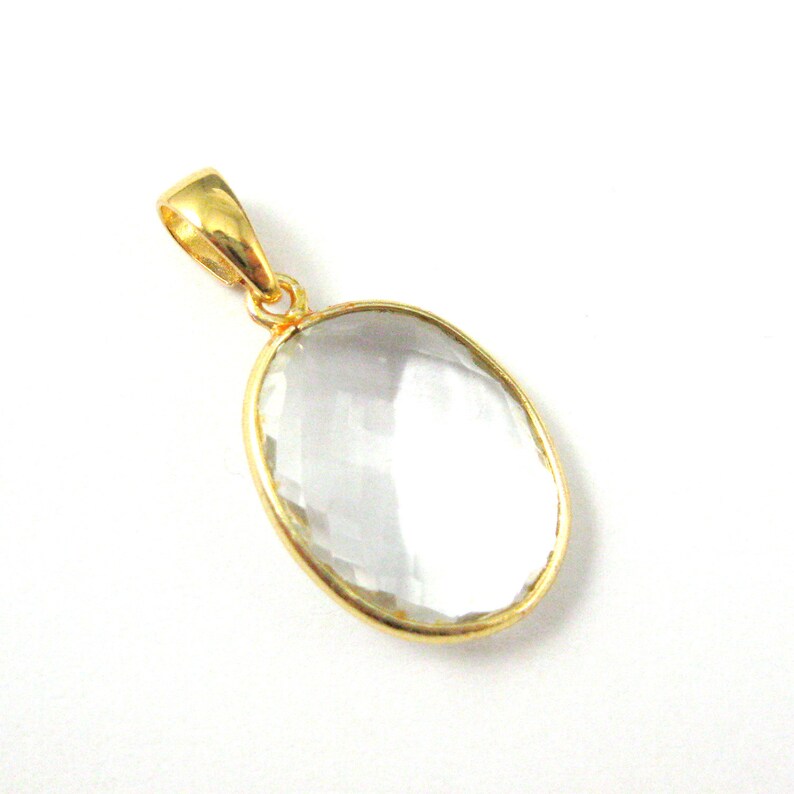 40mm Amethyst Quartz Bezel Gemstone with Bail Gold Vermeil Elongated Teardrop