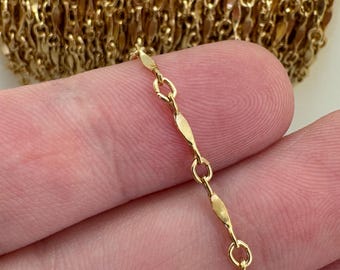 14K Gold Filled Dapped Bar Chain-Bulk Chain By The Foot-Unfinished Jewelry Chain-Permanent Jewelry-14K Gold Filled Jewelry Chain-Bulk Supply