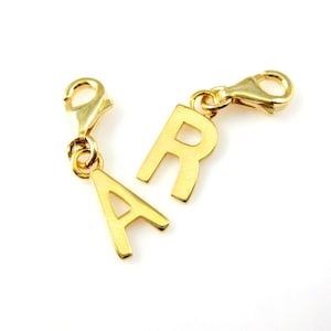 Pulsera Charms-Gold Plated Sterling Silver Charm Bracelet Charms-Initial, Letter Charms-Gold Alphabet Charms-Charms with Clasp-SKU:291057-VM