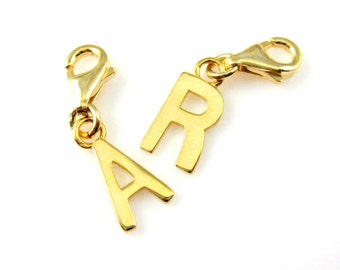 Bracelet Charms-Gold Plated Sterling Silver Charm Bracelet Charms-Initial,Letter Charms-Gold Alphabet Charms-Charms with Clasp-SKU:291057-VM