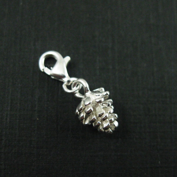 Charm with Clasp- 925 Sterling Silver Charm-Pine Cone Charm - Tiny Silver Pinecone Charm - Woodland Nature Charms  - 11mm  - SKU: 291248