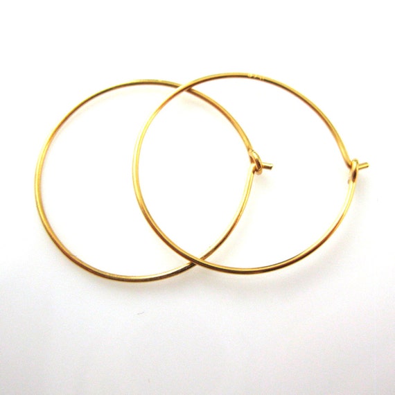 Vermeil Earring Hoops, 22K Gold plated over Sterling Silver- Simple Earring  Hoop Findings-25mm -(2 pairs, pcs) SKU: 203008-25-VM