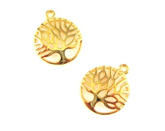 Tree of Life Charm Gold over 925 Sterling Silver Charm, Tree Charm Pendant 12mm Jewelry Findings SKU: 201068-VM