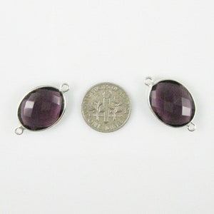 Bezel Connectors,Gemstone Connectors, Links Sterling Silver-Gemstone Connector, Faceted Oval Shape Connector-10x14mm-2 pcs SKU: 209111 Amethyst Quartz