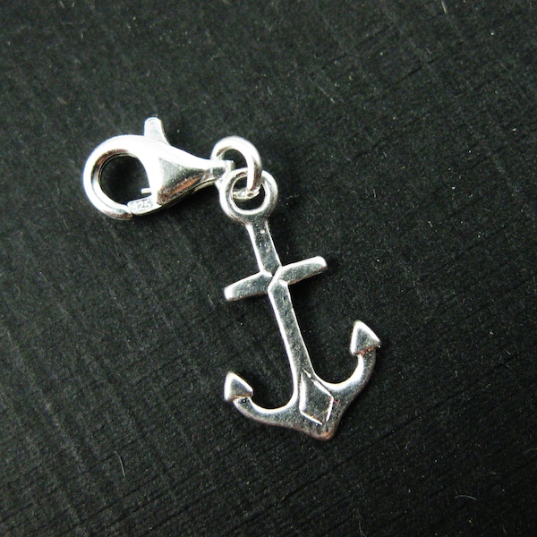 Anchor Charm, Clip-on Bracelet Charm, Sterling Silver Anchor Charm, Charm with Clasp, Nautical Charm, Boating Charm, 11.5mm, SKU: 291203