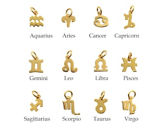 Gold Zodiac Sign Charm, Gold Plated Sterling Silver Charms - Horoscope Charm - Choose Sign - Birthday Charm (1 pc) SKU: 201211-VM