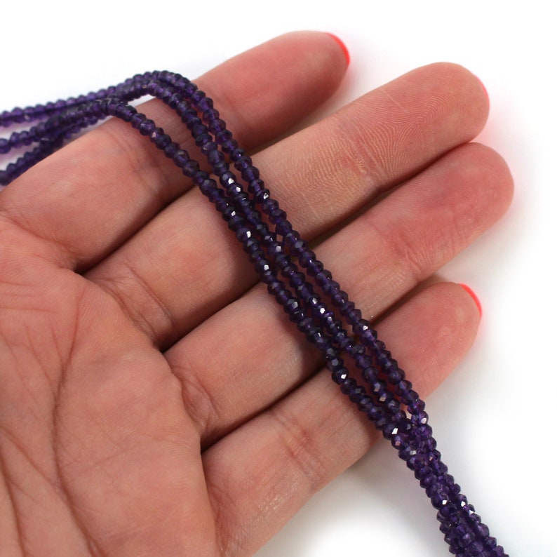 February Birthstone-Gemstone beads-Amethyst Faceted Rondelle 309002-AMT 3.5-4mm 13.5 inches full strand-Purple Gemstone-sku