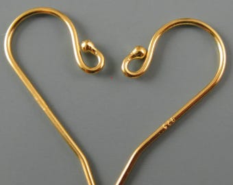 Gancho para pendientes de plata de ley chapado en oro vermeil - Gancho sencillo con bola, calibre 21, 23 mm x 10 mm (10 pares) - SKU: 203002-VM