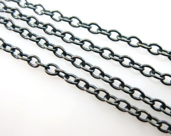 Oxidized Sterling silver Chain - Strong Cable Chain-Unfinished  Bulk Chain by the foot-2mm - Jewelry Supplies Wholesale-SKU:101019-OX