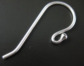 Sterling Silver Earwire - Simple Fishhook shape with ball,21 gauge, 0.7mm thickness, 23mm by 10mm ( 20pcs - 10 pairs) - SKU: 203002