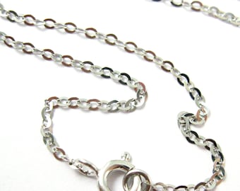 Rhodium Plated over 925 Sterling silver Chain, Necklace-Cable Flat Oval-Finished Necklace for Pendant - 18 inches (1 pc)  SKU: 601021-RH-18