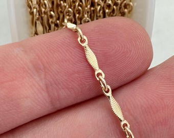14K Gold Filled Textured Dapped Bar-Bulk Chain By The Foot-Unfinished Jewelry Chain-Permanent Jewelry-Textured-14K Gold Filled Jewelry Chain