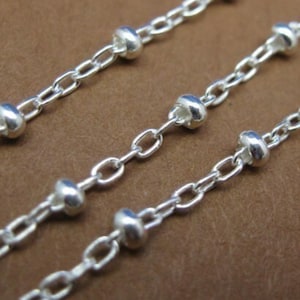 Sterling Silver Chain - Fancy Cable Oval with Ball Chain - Beaded Chain ( 18 inches or 1.5 feet ) SKU: 101028