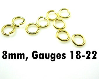 Gold Findings,Gold Jump Rings Jumprings, Vermeil, 18K gold plated over Sterling Silver Jump Rings -8mm-All Gauges ( 20pcs )