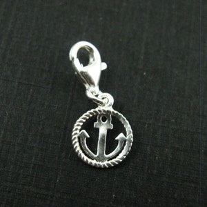 925 Silver Charms -Silver Anchor Charm -Round Rope and Anchor Charm with Clasp-Silver Nautical Charm -Sailors Bracelet Charm-8mm-SKU: 291254