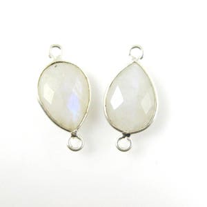 June Birthstone-Bezel Connector,Gemstone Connectors,Silver Connectors,Sterling Silver-Moonstone-Pear Shape-10x14mm(2pcs)SKU:209112-MST