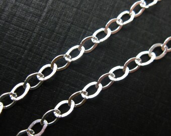925 Cadena de plata de ley, cadena a granel inacabada, cable plano ovalado, cadena de cable -3.5 por 3 mm ( 20 pies )- SKU: 101024