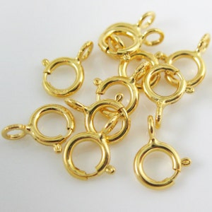 Spring ring Clasps , 22K Gold Plated Over 925 Sterling Silver Clasps, Vermeil findings - 5mm ( 5 pcs) - SKU: 202020-VM50