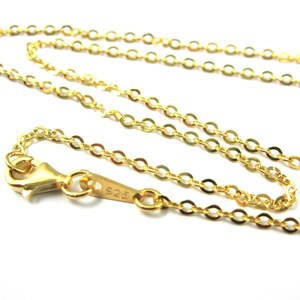 Gold Necklace Chain,Vermeil Sterling Silver Necklace-2.3mm Strong Flat Cable Chain- Finished Necklace,Ready to Wear-All Sizes-SKU: 601051-VM