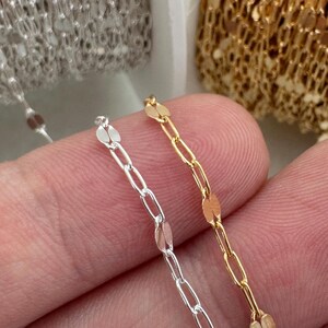 1+3 Flattened Paperclip Chain-Bulk Chain By The Foot-Permanent Jewelry-Unfinished Chain-Bulk Jewelry Making Supply-Silver Or Gold Fill Chain