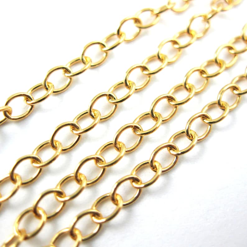 Gold plated 925 Sterling Silver Chain, Unfinished Bulk Chain, Vermeil Cable Chain Jewelry Supplies Wholesale Up to 30% off SKU: 101014-VM image 1