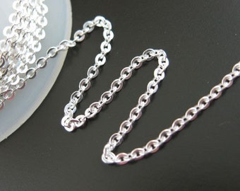 925 Sterling silver Chain-Unfinished,Bulk chain-Solid flat Cable Chain,Cable Chain(100 feet )Save 30%-Jewelry Supplies Wholesale-Sku:101029